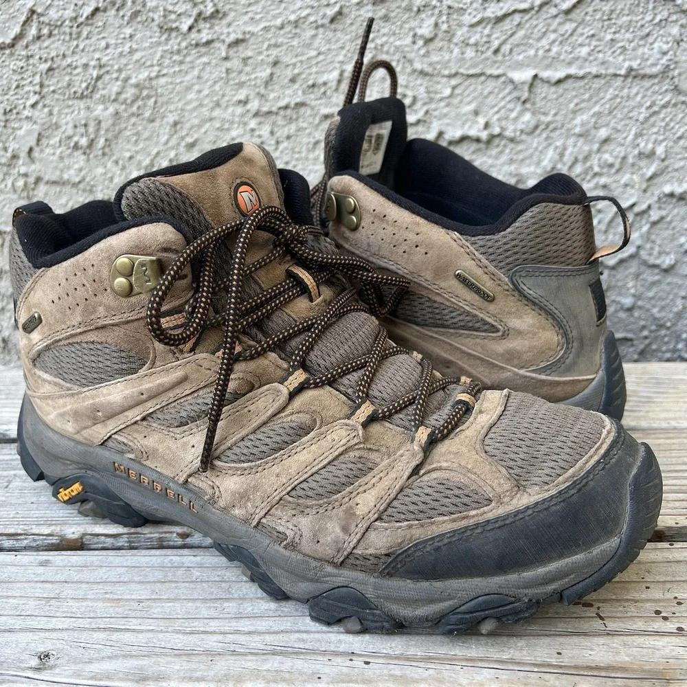 Merrell Boots Men Size 11.5 Moab 3 Hiking Mid Brown Waterproof Vibram Trail Shoe